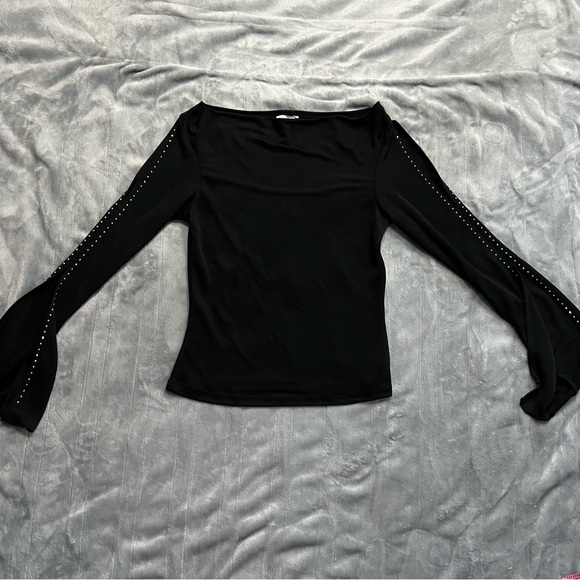 rave Tops - Vintage Black Long Sleeve Rhinestone Top